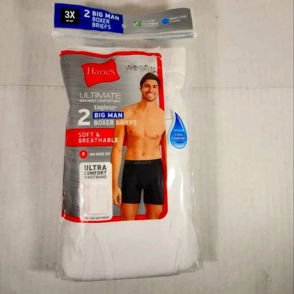 NWT Men's Hanes Ultimate Tagless Big Man Pairs Boxer Briefs